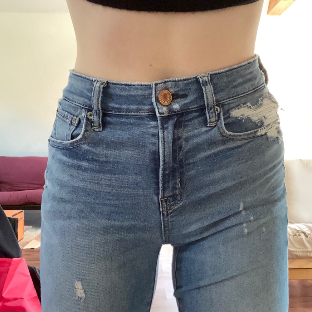 High waisted skinny ripped jeans